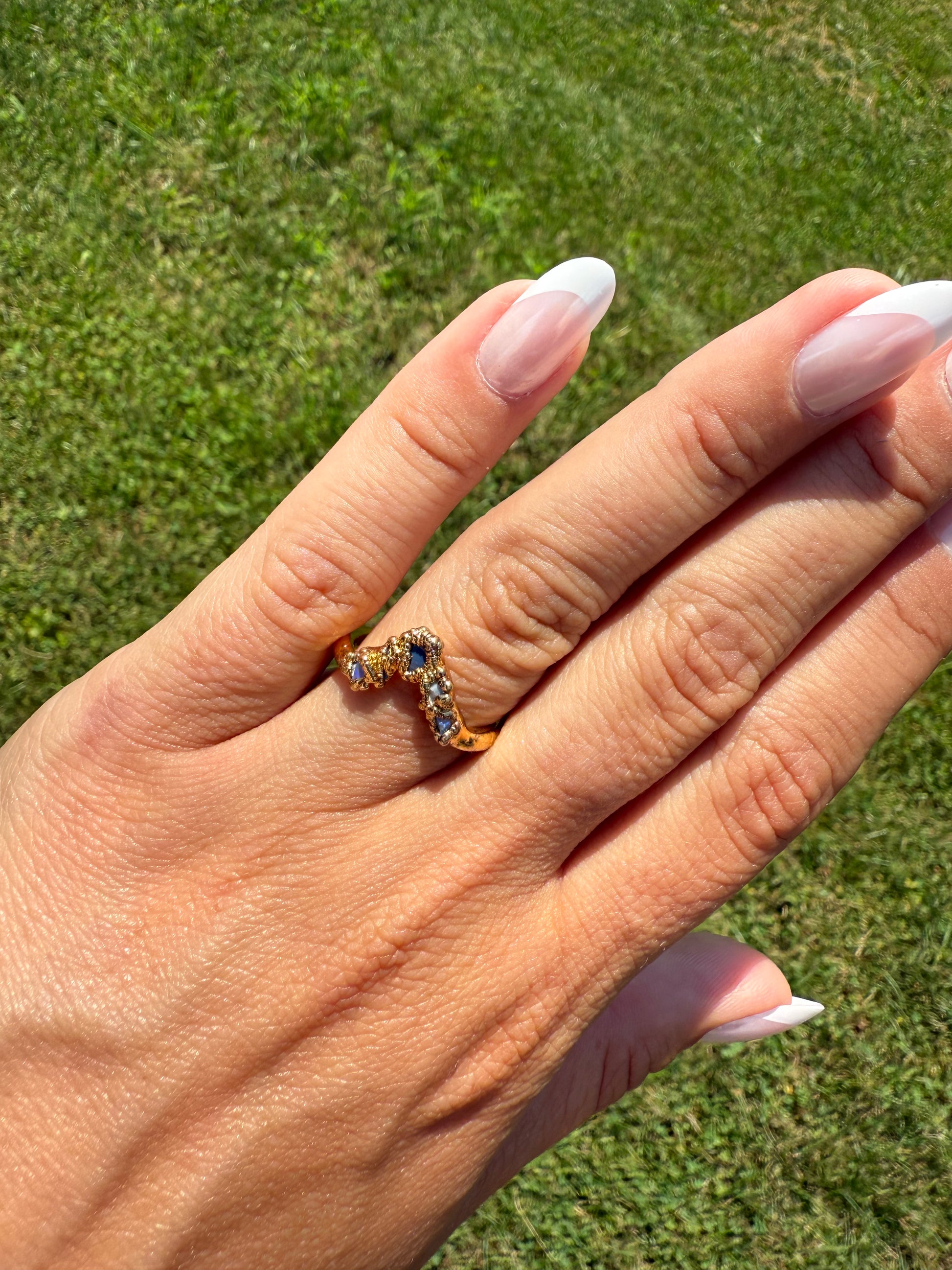 Opal Chevron Band in Yellow Gold