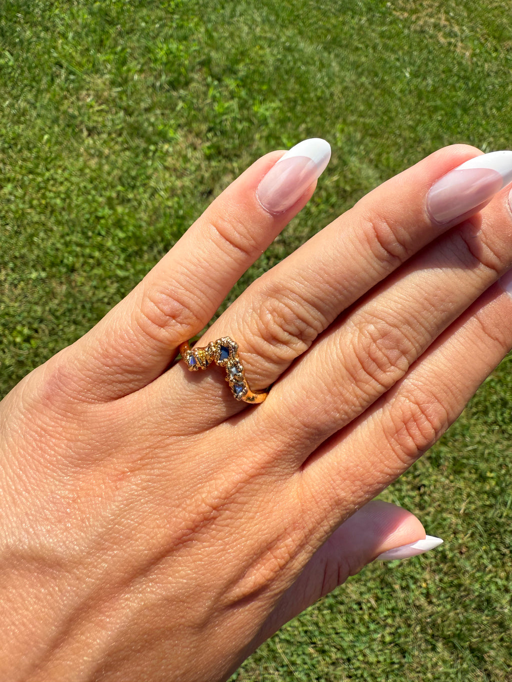 Opal Chevron Band in Yellow Gold