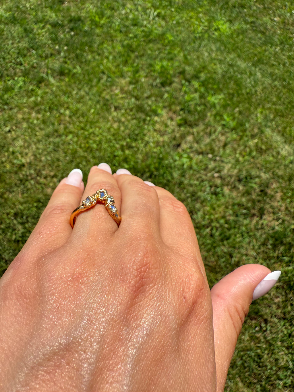 Opal Chevron Band in Yellow Gold